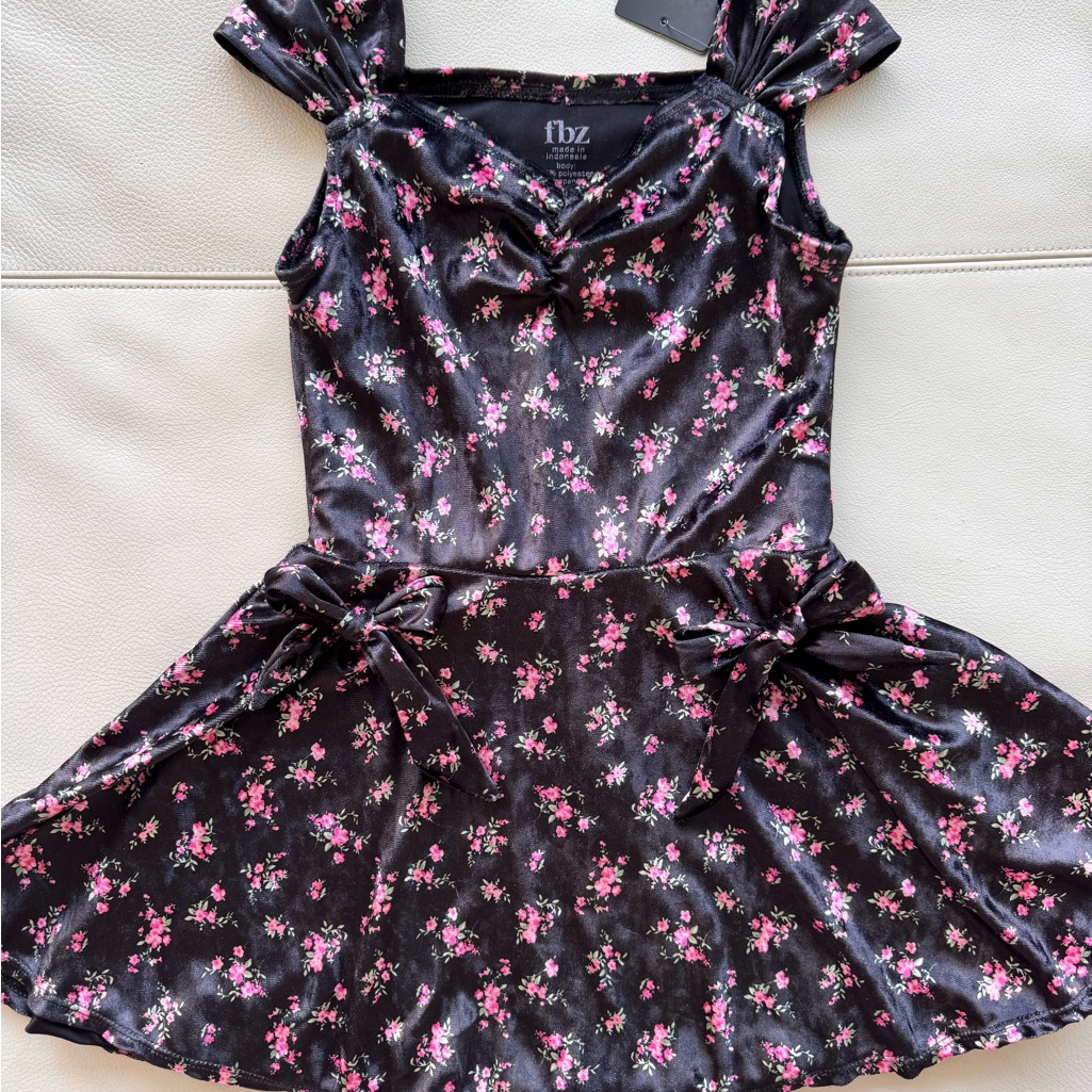 Nwt Fbz Flowers By Zoe Girls Black Velvet Pink Flowers Dress Size 6x $75